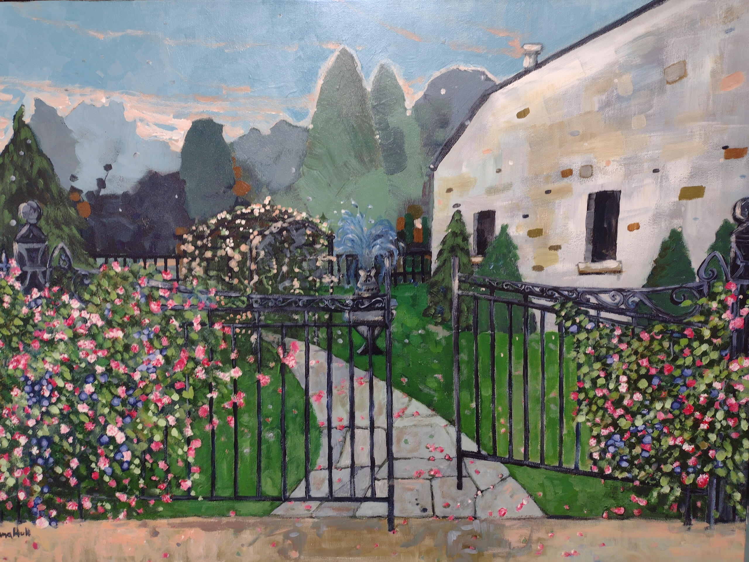 Painting of the original Templin Gardens entrance gate